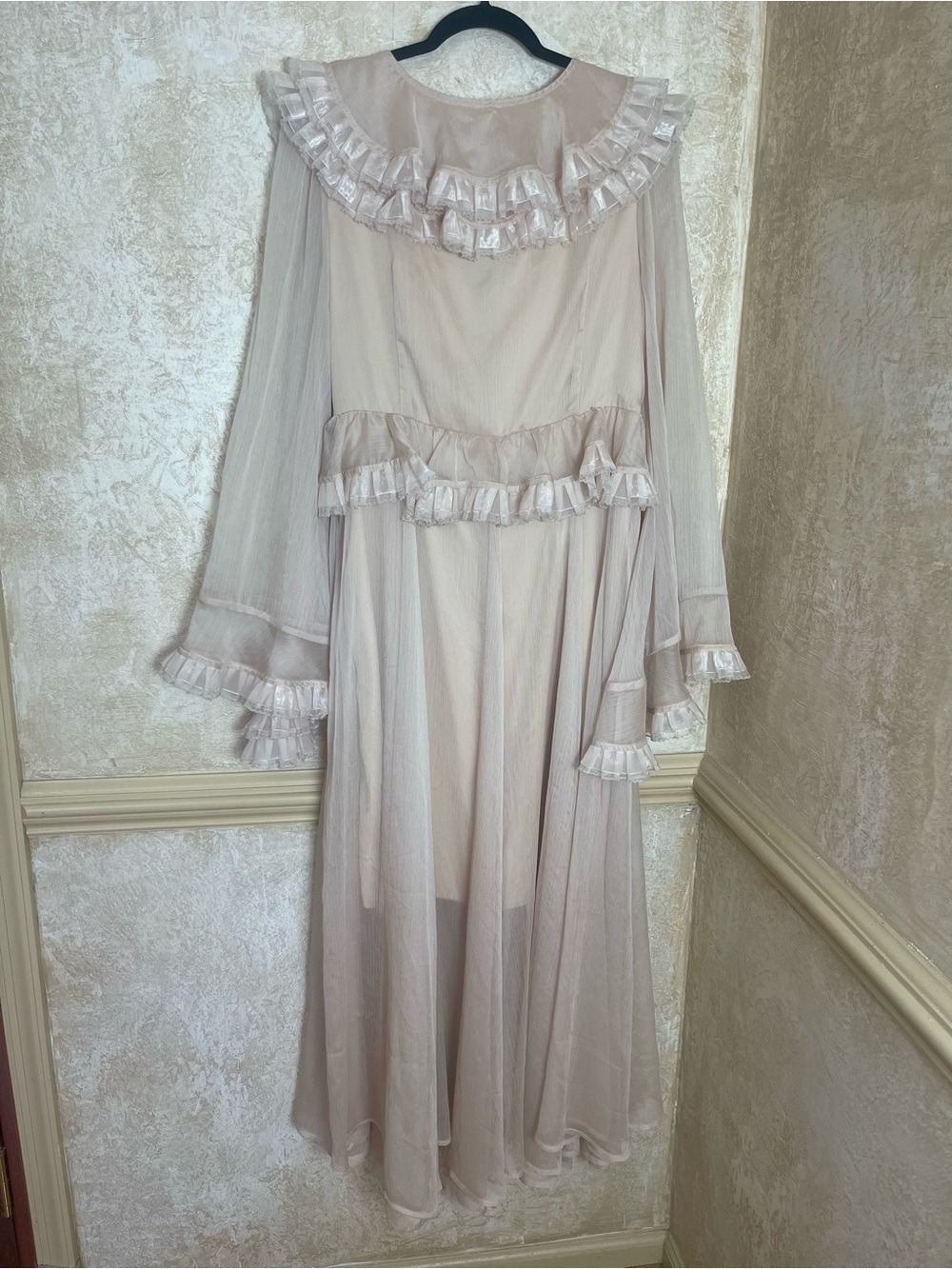 CeliaB Bliss Ruffle Detail Midi Dress Beige Elegant Cottagecore Romantic XL - Picture 9 of 17